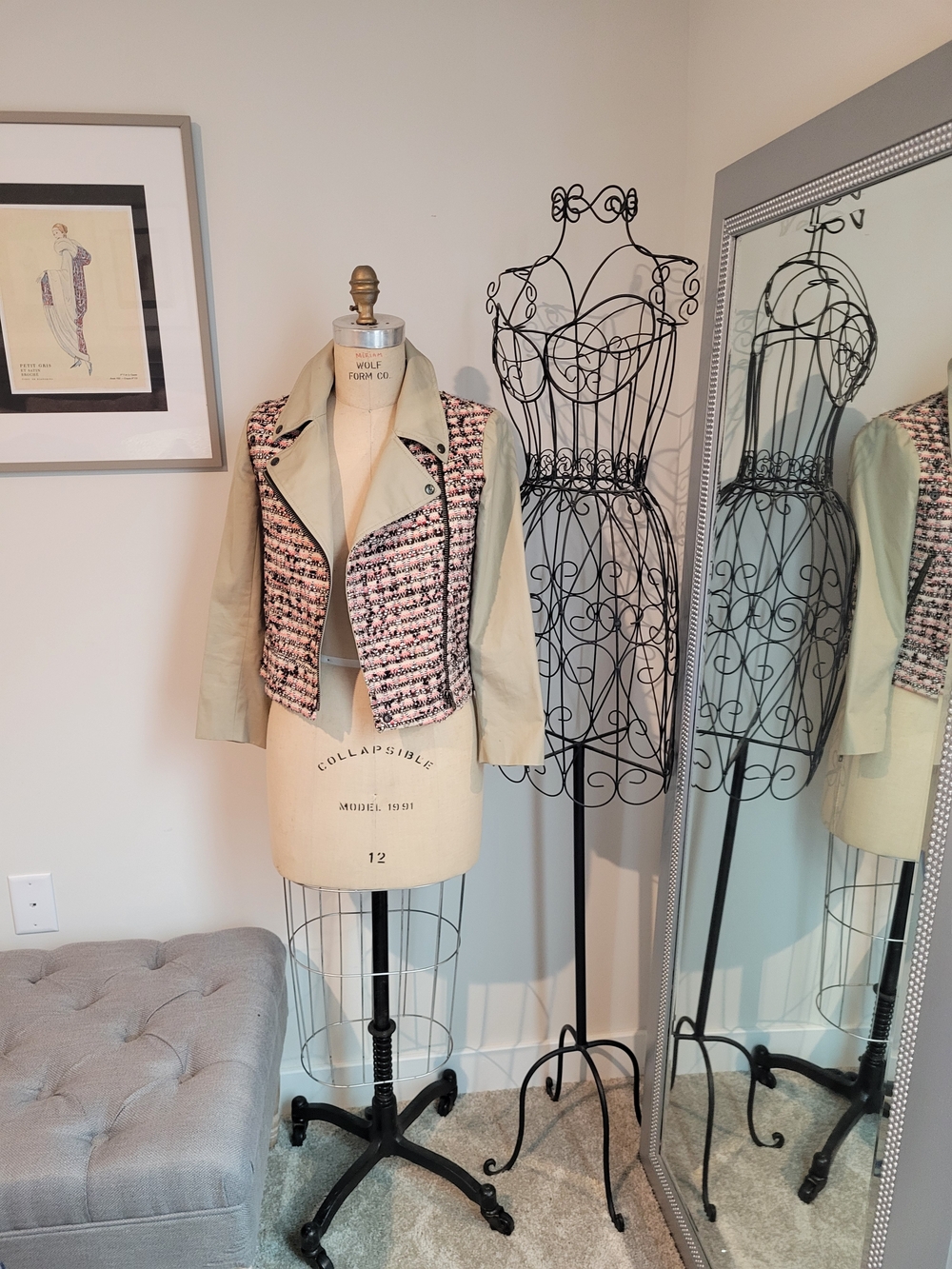 Banana Republic Tweed-Front Biker Jacket in Cream and Pink